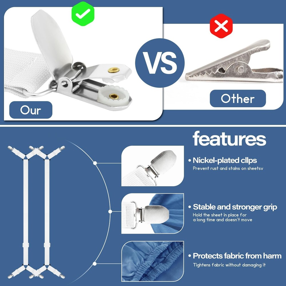 CHRORINE Bed Sheet Holder Straps Adjustable Sheet Fasteners Clips Keep Beddin...