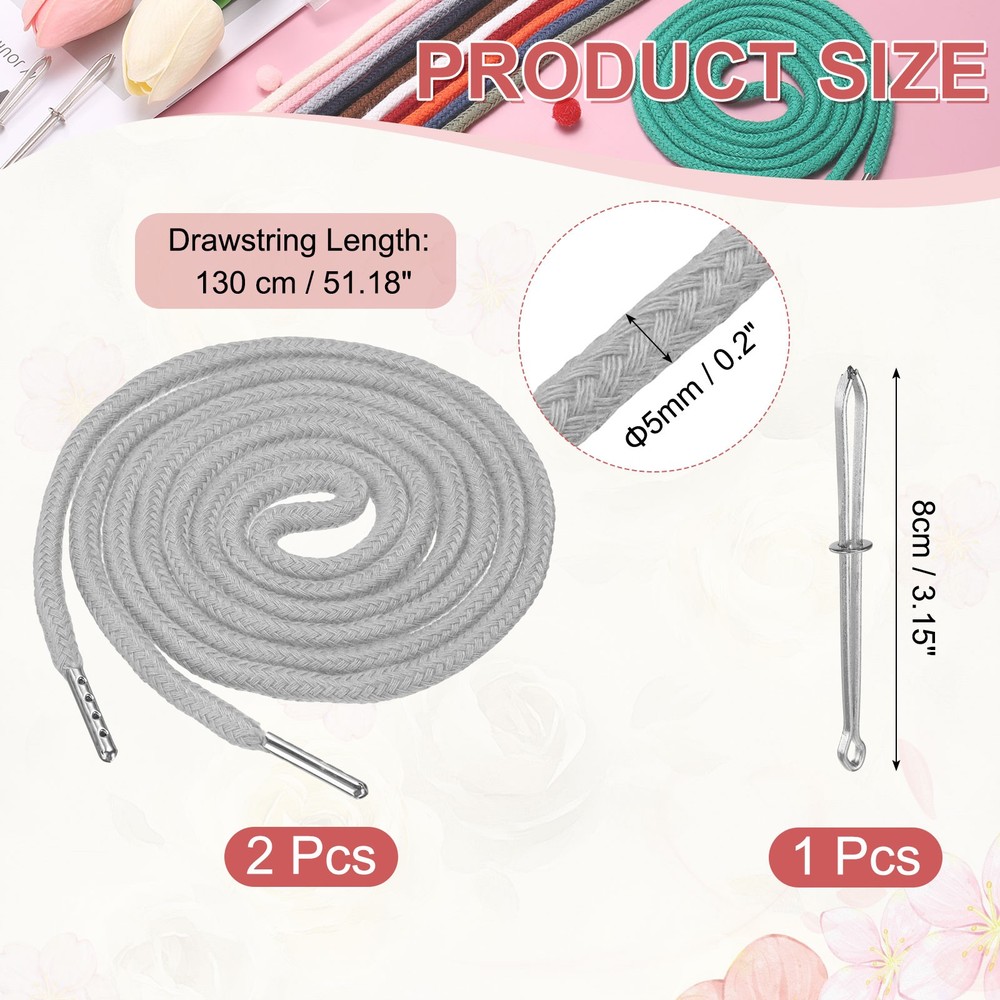 2 Pcs Hoodie Strings Drawstring Cords with Easy Threader (Light Gray)