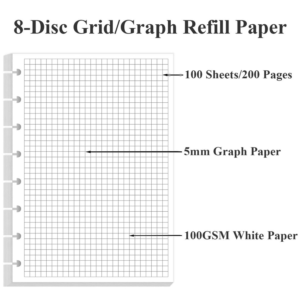 A5 TUL Discbound Grid Refill Paper, 8-Disc Graph Blue,Clear,White