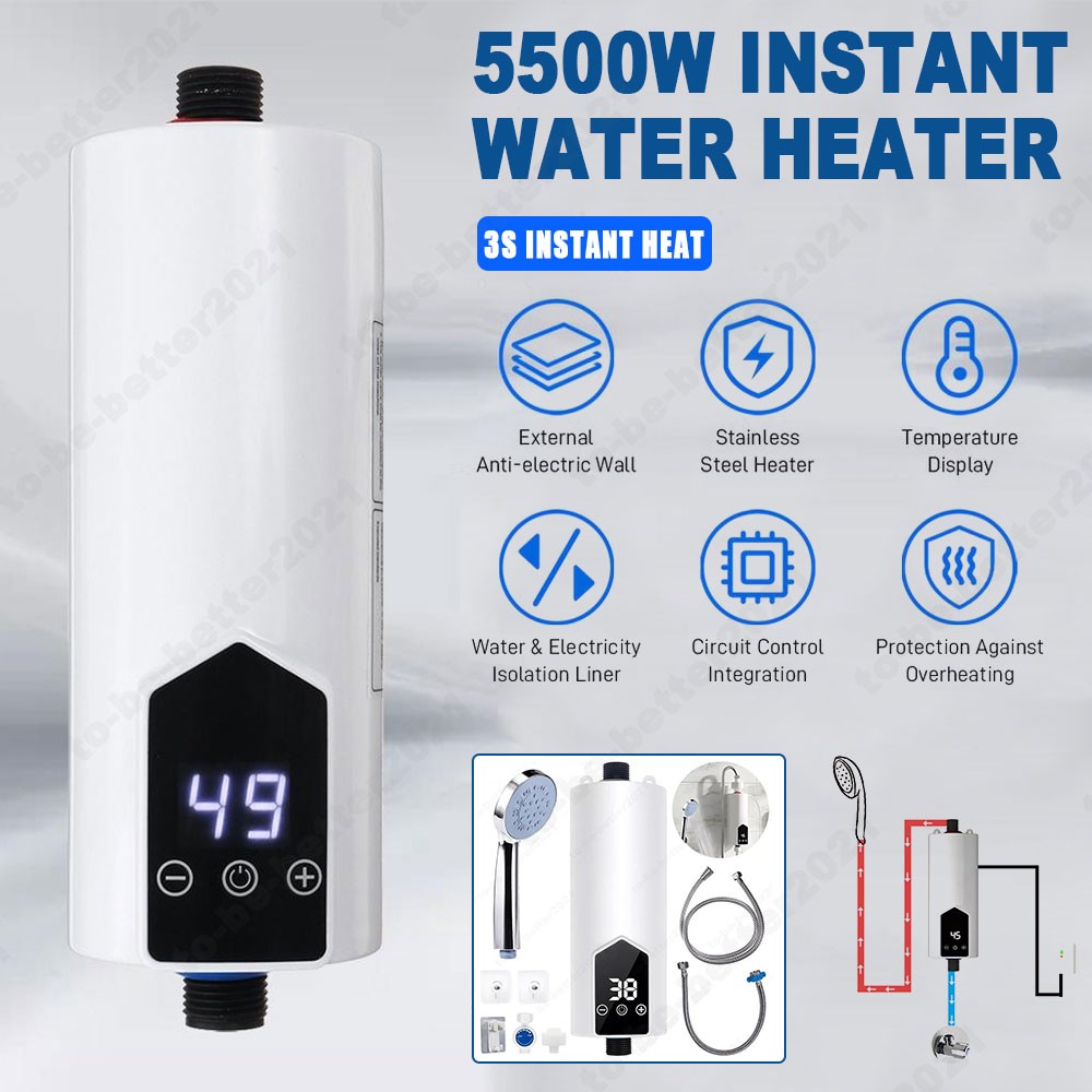 3500W Instant Electric Tankless Water Heater Under Sink Hot Shower Bath Kitchen