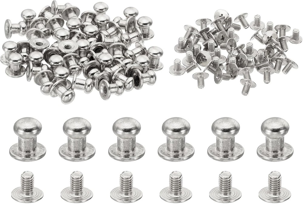 6mm Leather Rivets, 100 Sets Round Button Head Studs Metal Screw Studs Posts ...