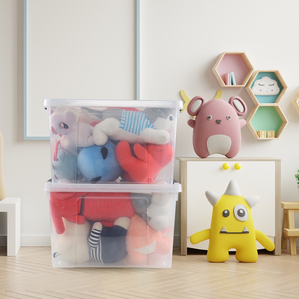 KEKOW 34 Qt Heavy Duty Clear Plastic Latching Stackable Storage Containers, 4PCS