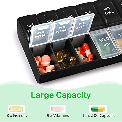Large Pill Organizer Weekly Pill Box AM/PM 7 Day Pill Storage Container