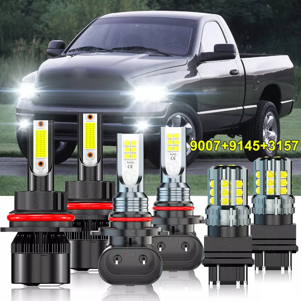 For 2002-2005 Dodge Ram 1500 2500 3500 LED Headlight+Fog Bulbs+Turn Signal Lamp