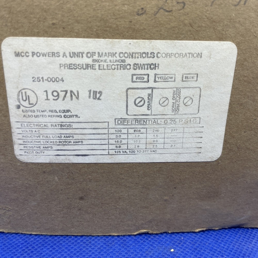 MCC powers pressure electric switch 251-0004 197N