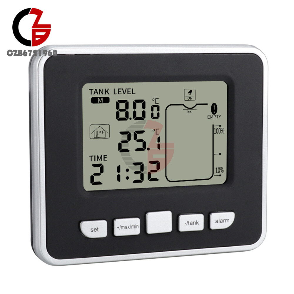 FT002 Ultrasonic Water Tank Liquid Level Meter + Temperature Sensor Time Display
