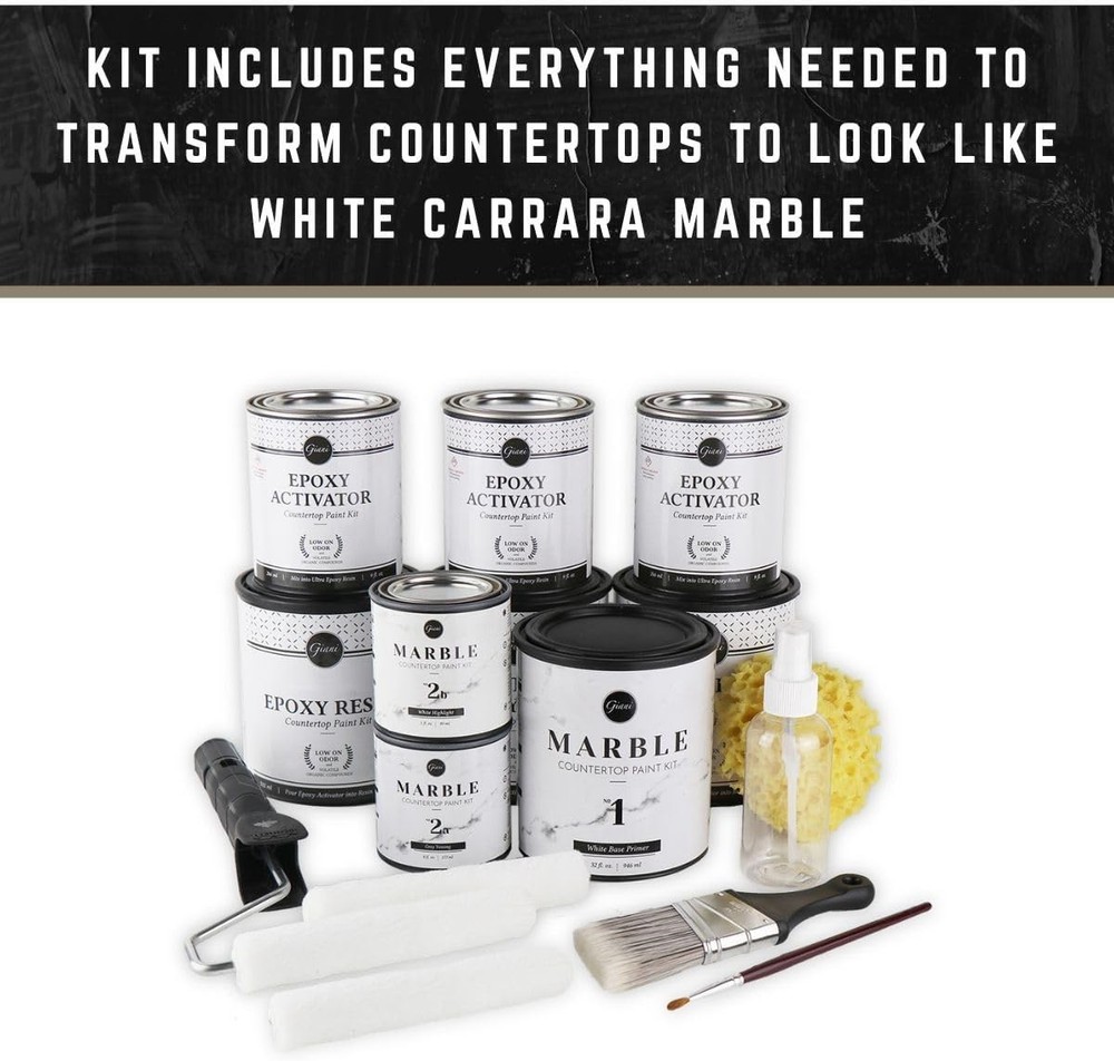 Carrara White Epoxy Countertop Paint Kit - Easy 3-Step Application, 35 Sq Ft