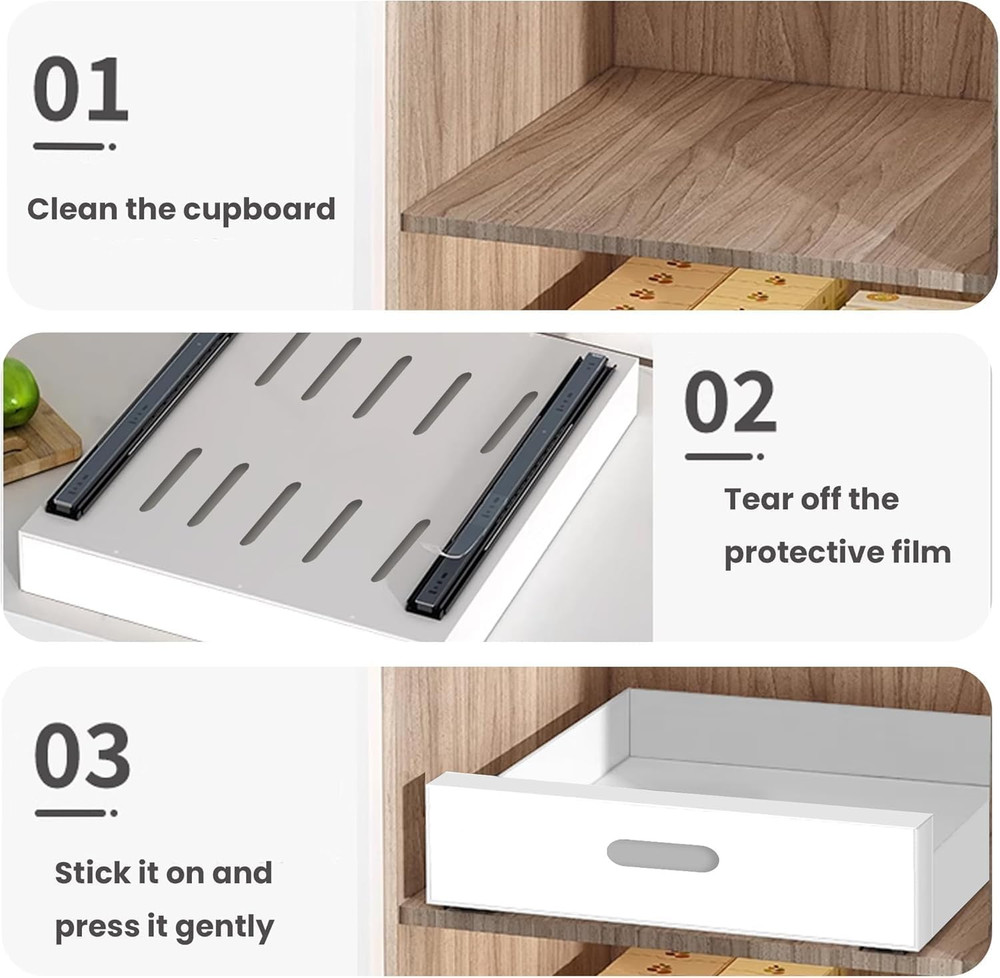 2 Pack Pull Out Cabinet Organizer Adhesive, 10" Wide 16.9" Deep Pull Out Drawers