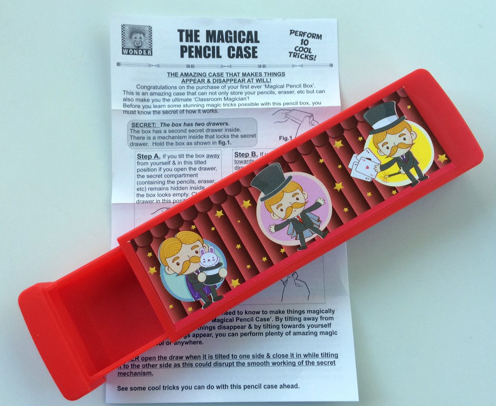 PENCIL CASE MAGIC TRICK DRAWER BOX Beginner Appearing School Change Candy Silks