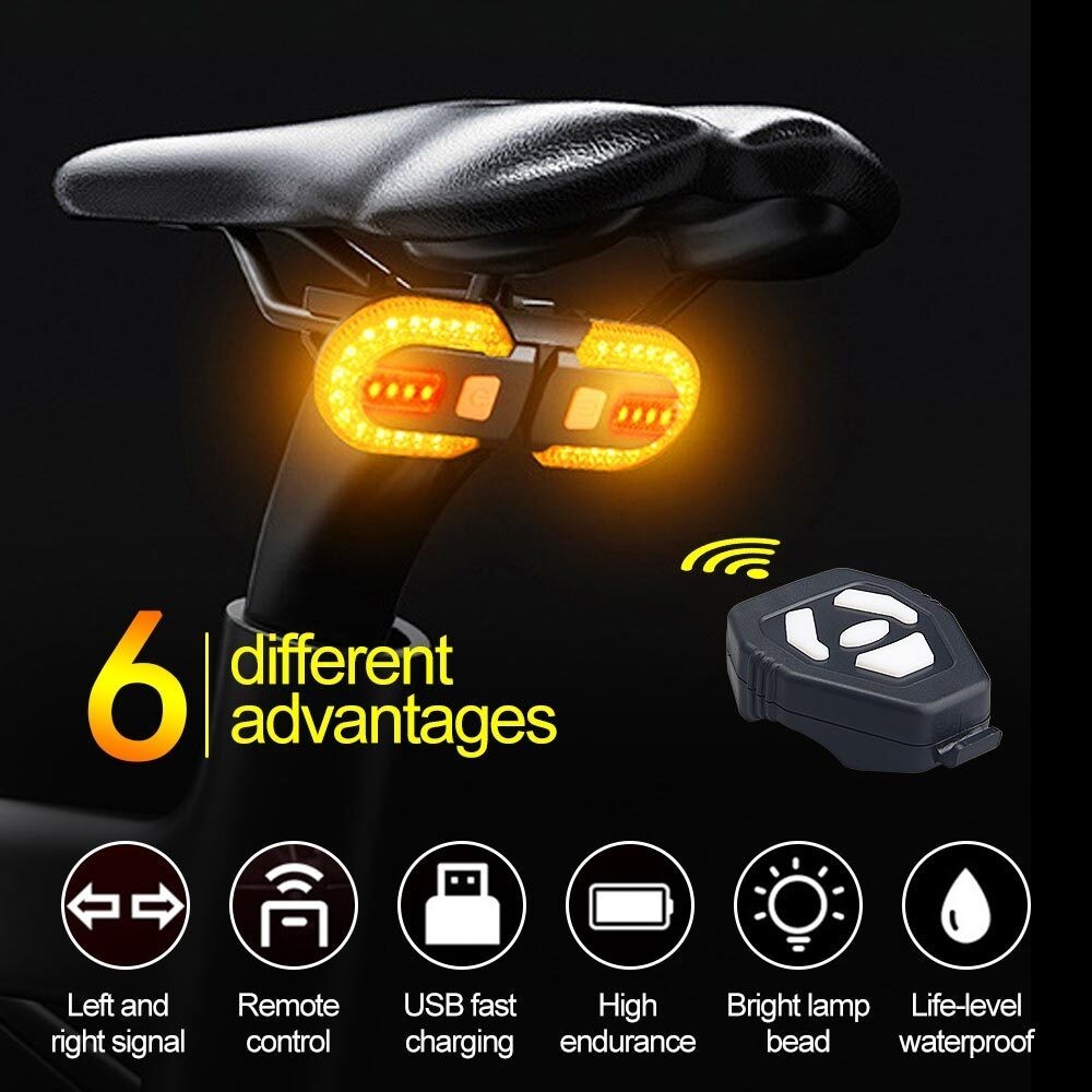 Bicycle Turn Signals Front Rear USB Taillight w/ Wireless Remote Control MTB