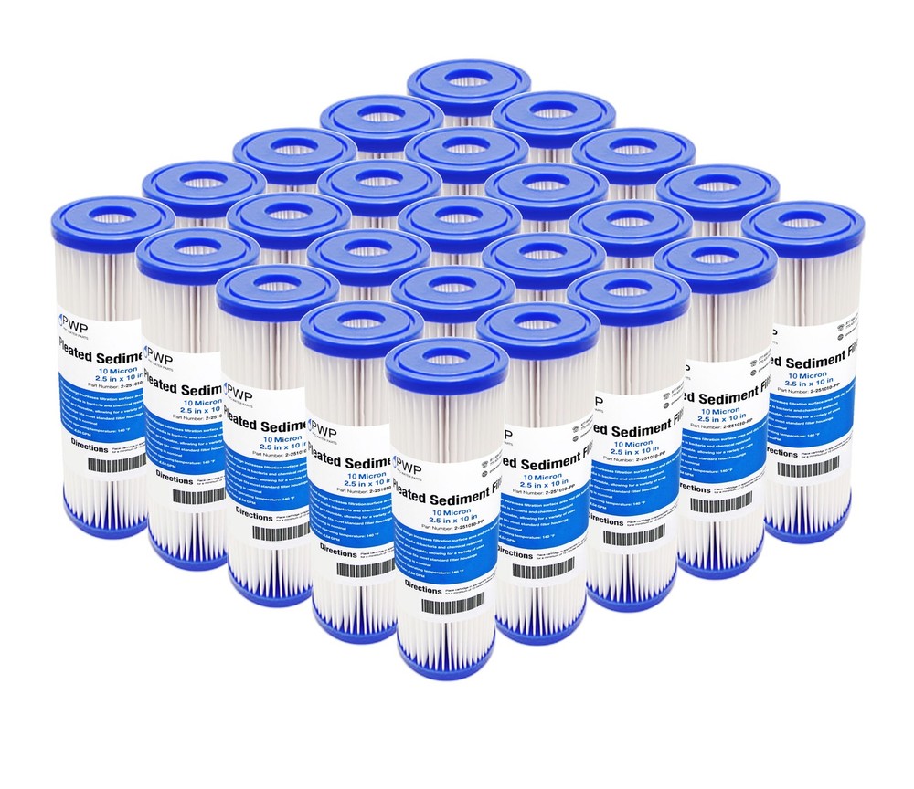 Pleated Polypropylene Water Filter Cartridge 2.5X10" 10 Micron 25 Pack