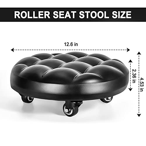 Low Height Rolling Stool with 360°Swivel Caster, Low Roller Seat bread style