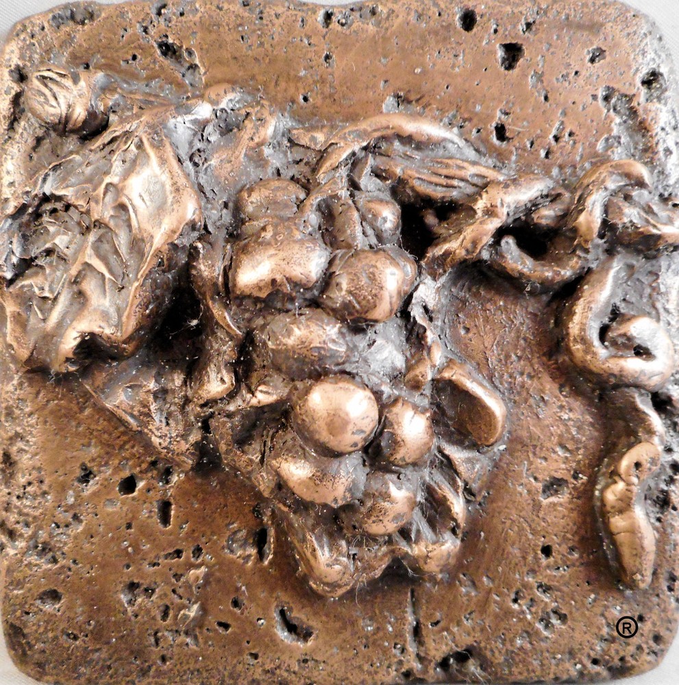4"X4" Bronze Grapes Two Decorative Wall Tile