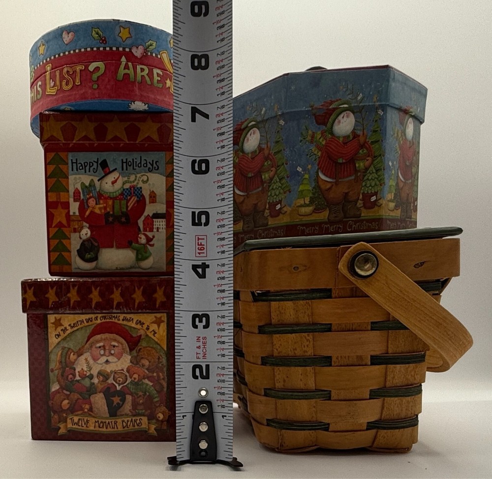 Snowman Lidded Wicker Basket, Gift Boxes 5pc Set