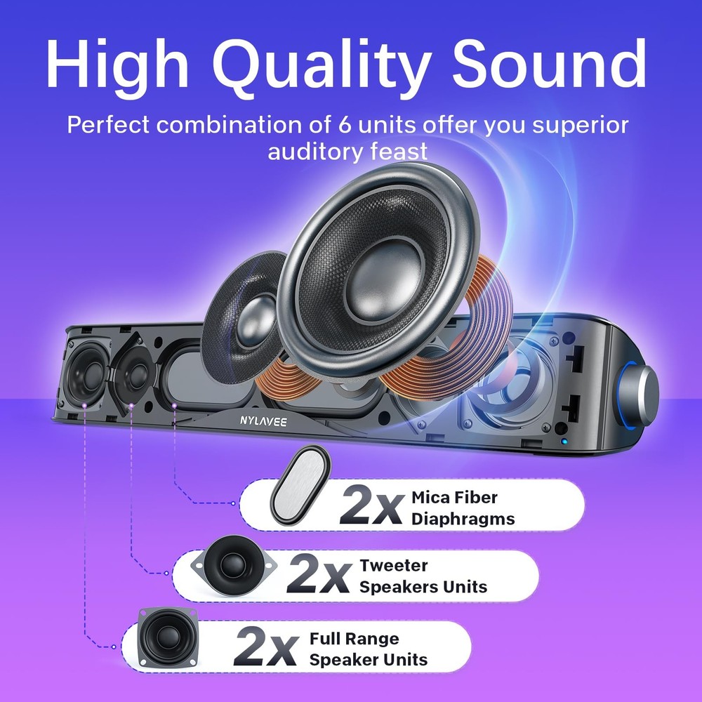 Nylavee Computer Speakers with Subwoofer, 2.1 PC System Black
