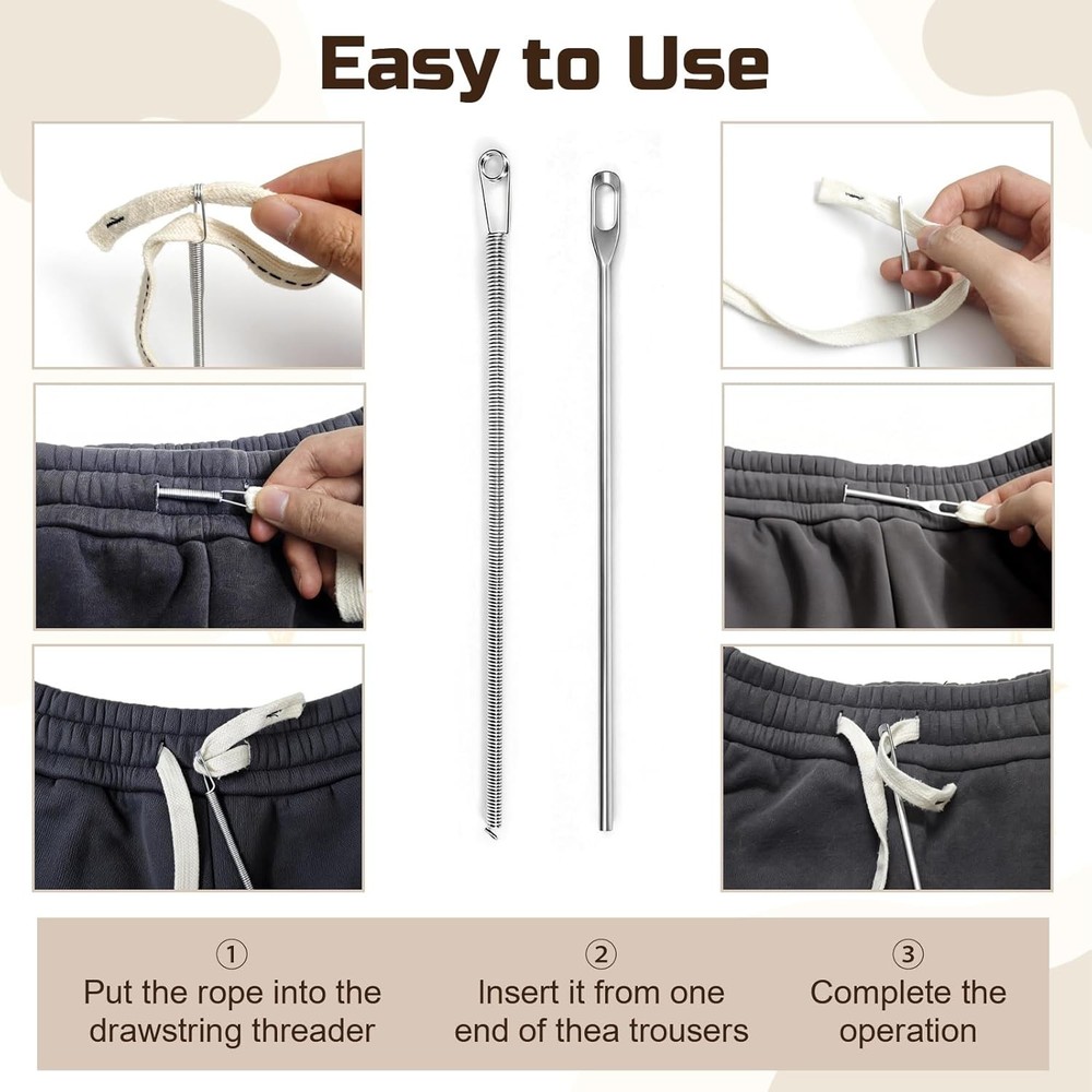 4Pcs Drawstring Threader Tool, Stainless Steel Threading Tool Kit with Spring-Lo