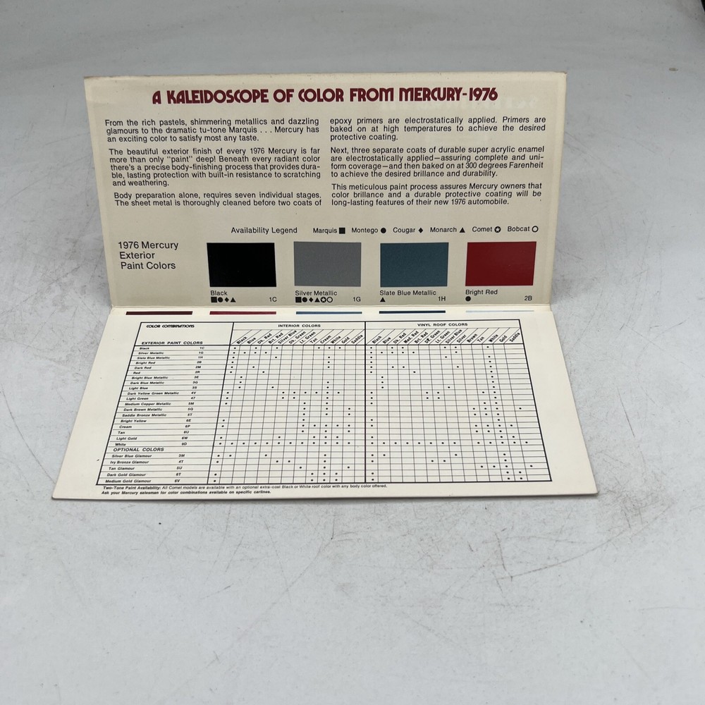 1976 MERCURY PAINT CHIPS / SWATCHES