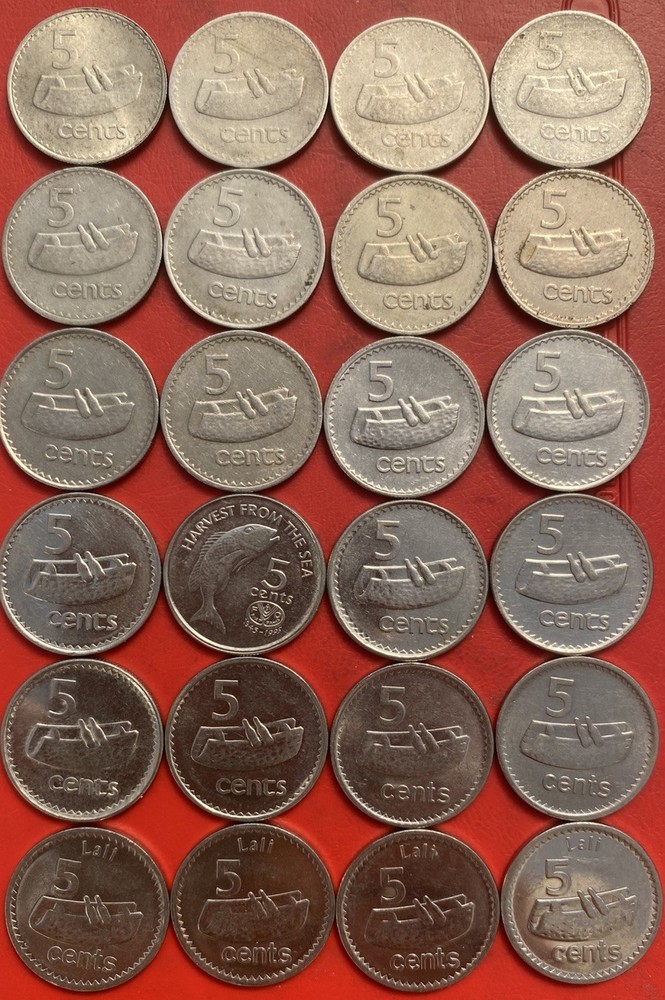 Fiji 🇫🇯 24x 1969-2014 5 Cent Coins Date Run