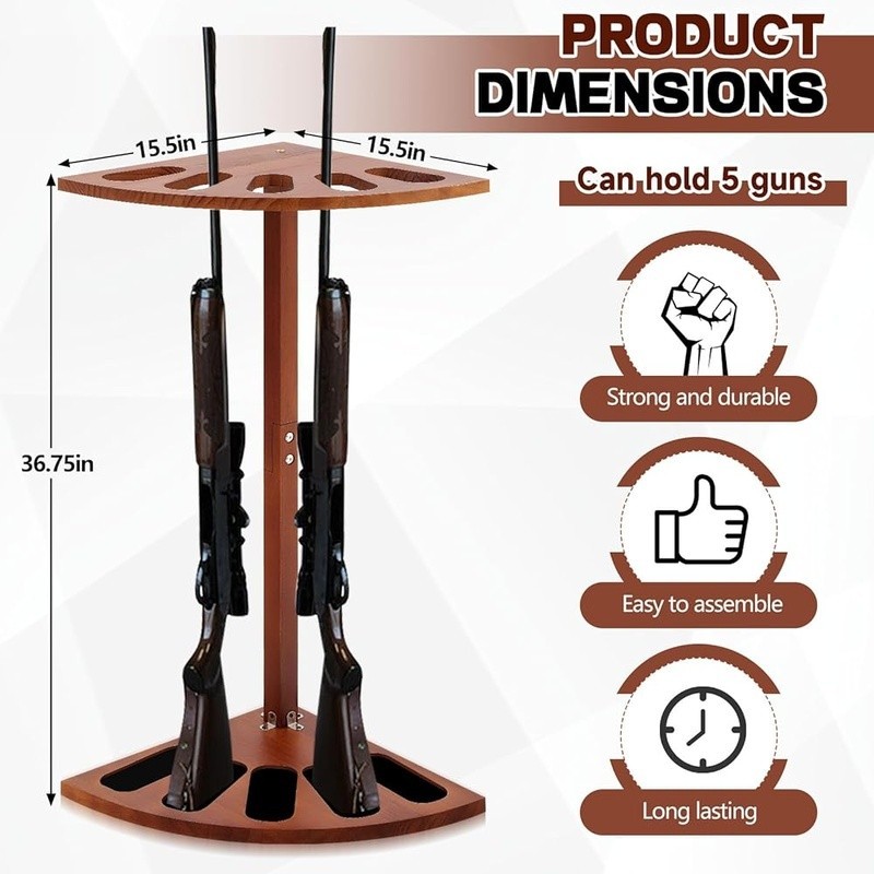 Corner Gun Display Rack Secure Storage Vertical Stand Easy Assembly 5 Firearms