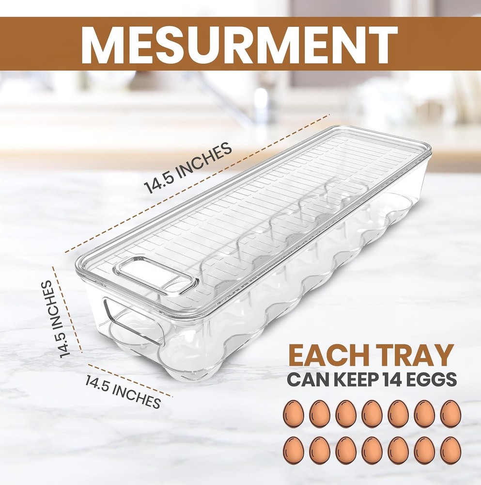 Egg Container With Lid and Handle for Refrigerator Organization- Pack of 2