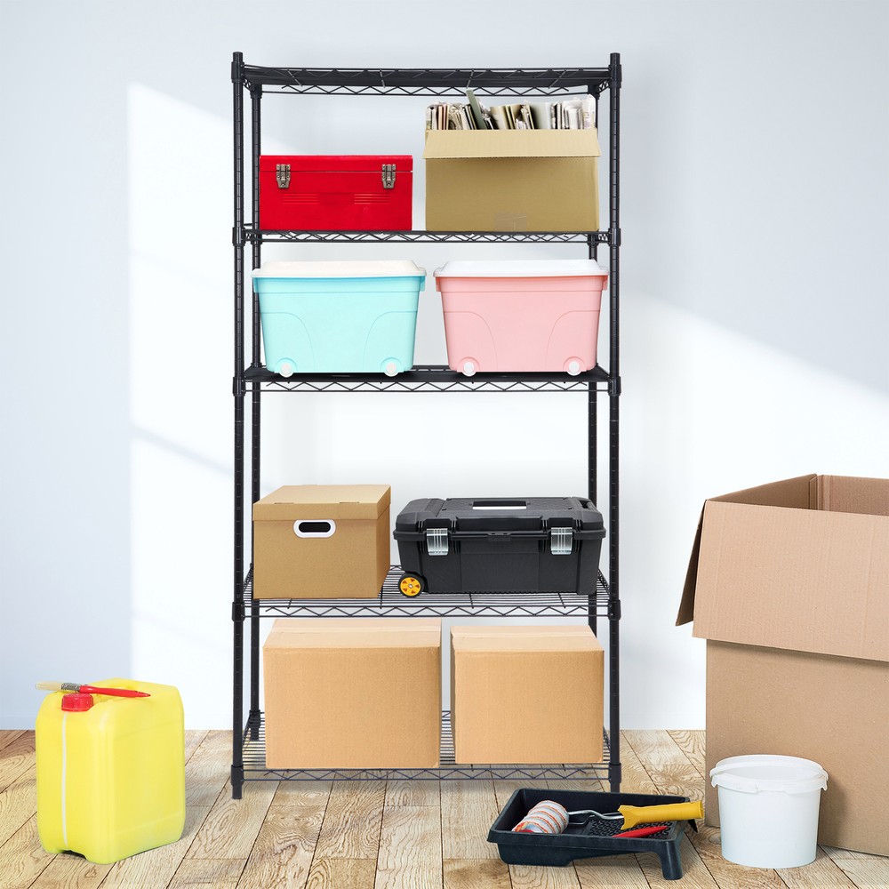 5 Layer Unit Wire Rack Storage Shelf Black Holder Kitchen Display Office Black