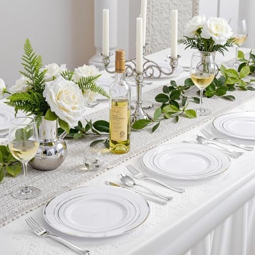 350Piece Silver Plastic Dinnerware Set for 50 Guests - 350PCS White and Silver