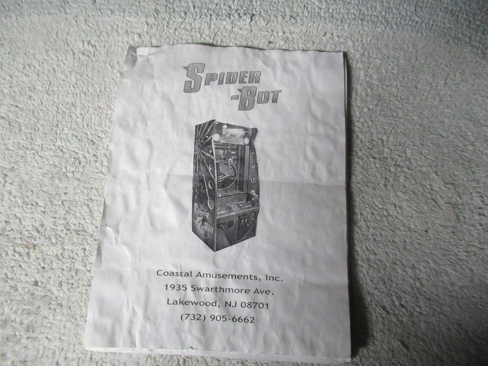 SPIDER BOT COASTAL     arcade game manual