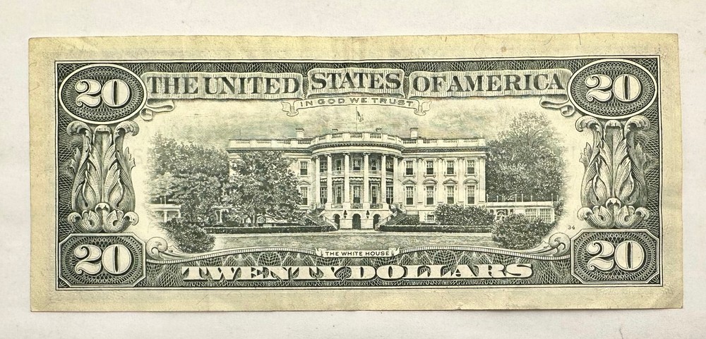 Vintage 1981 $20 Federal Reserve Note; (ERROR) miscut/misalignment on front