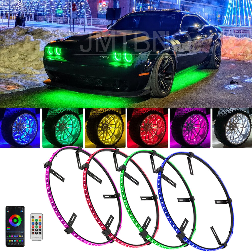 4PCS 15.5" RGB LED Wheel Ring Light Rim Lights Neon For Dodge Challenger Charger