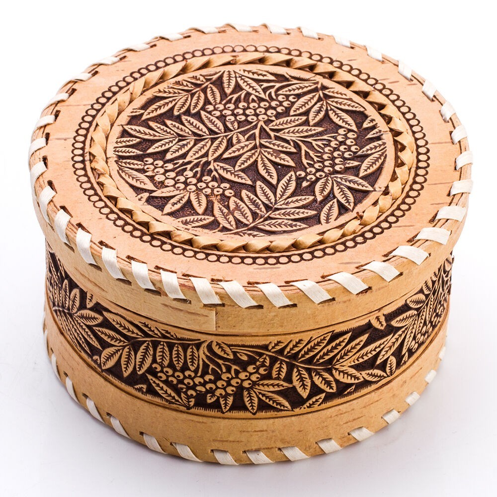 4" Rowan Tree Beresta Birch Bark Trinket Box Lidded Round Storage Keepsake