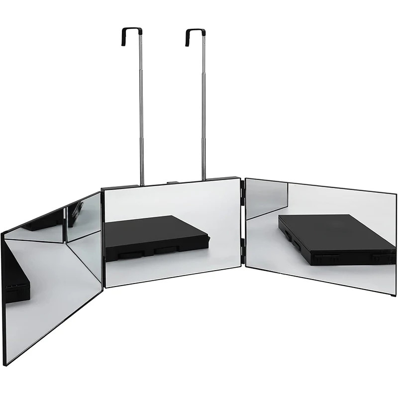 Black Portable 360 Mirror with Height Adjustable Telescoping Hooks Ideal for Sel
