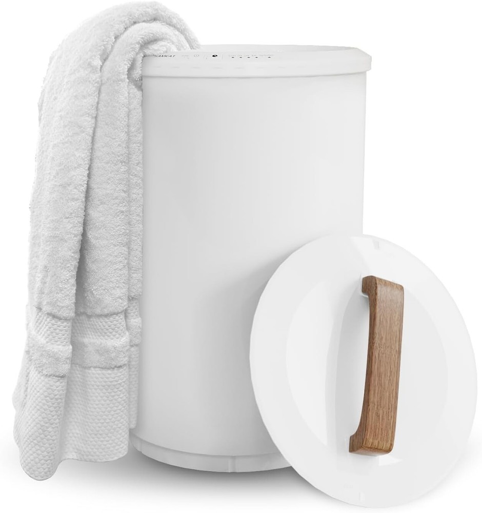 Extra Large Heated Towel Warmer with Timer - Safe Auto Shut Off & Wood Handle