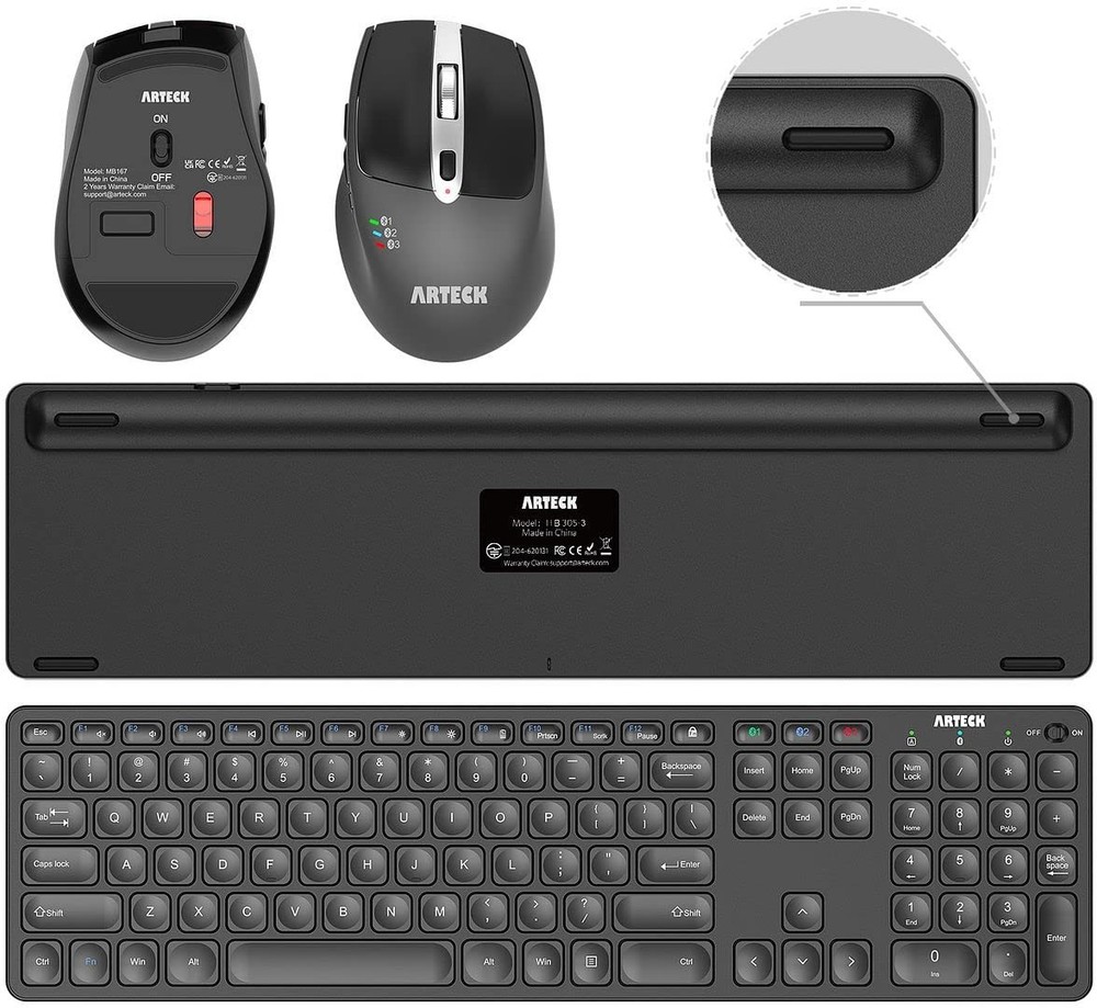Universal MultiDevice Bluetooth Keyboard and Mouse Full Size Wireless Bluetoo...