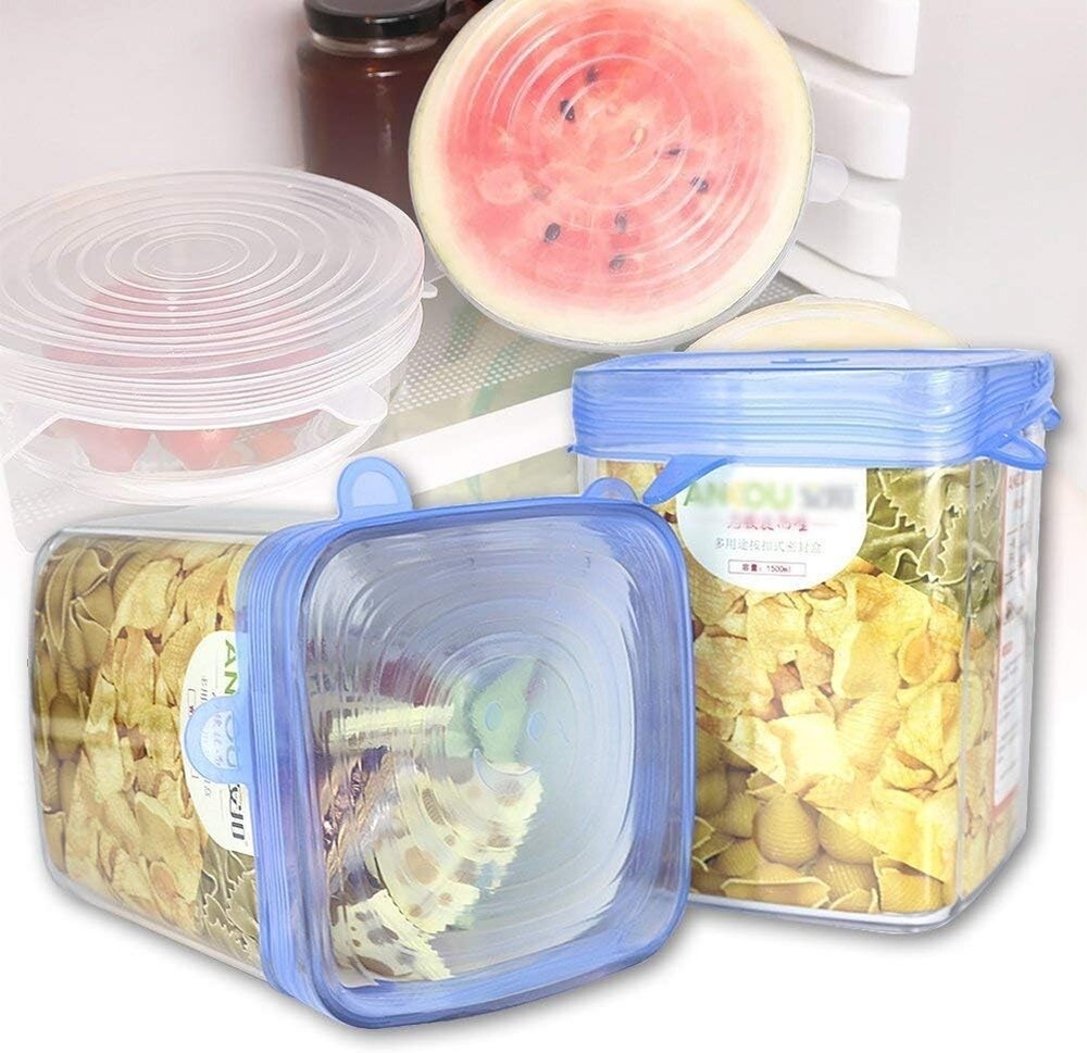 Reusable Stretchy Silicone Stretch Lids Heat Resistant 6 Pack BLUE