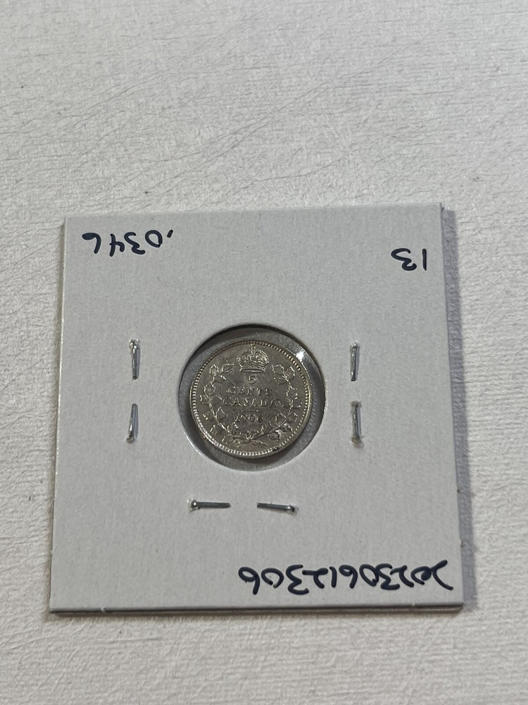 1906 Canada 5 Cents Small Silver Coin
