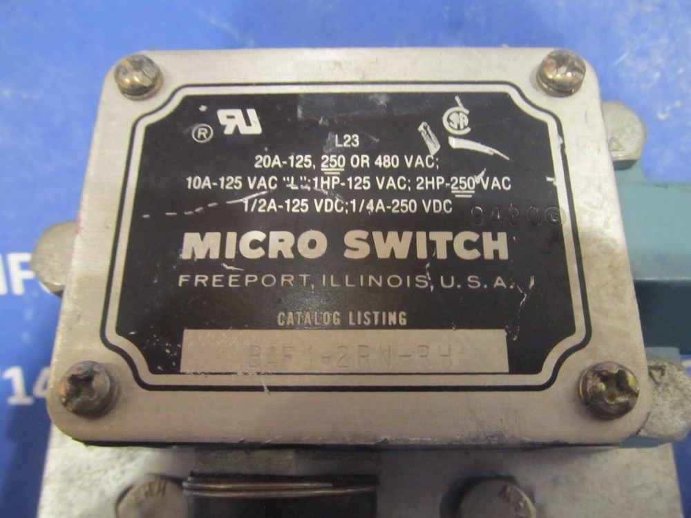 Microswitch Limit Switch, Relief Valve, BAF1-2RN-RH New Unused Surplus