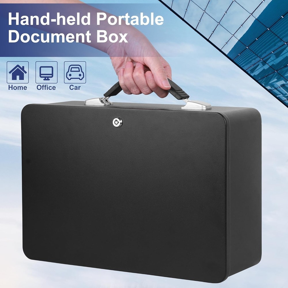 Fireproof Document Box with Key Lock, Fire Resistant Safe Storge Box Security...