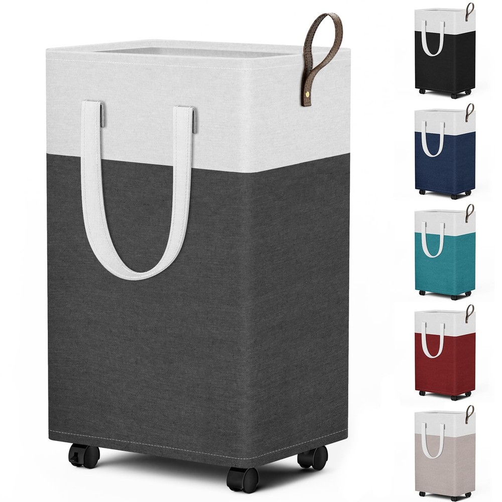 75L Waterproof Rolling Laundry Hamper - Collapsible Clothes Basket with 4 Whe...