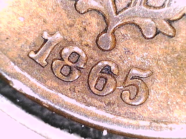 1865 Plain 5 Repunched Date FS-301 Two Cent Coin