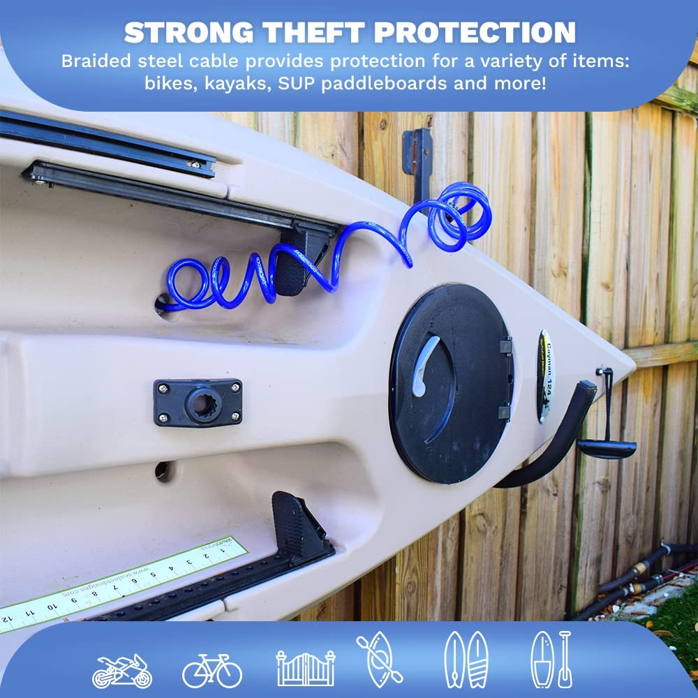 DocksLocks Weatherproof Coiled Security Cable Lock (5ft to 25ft 10ft, Black