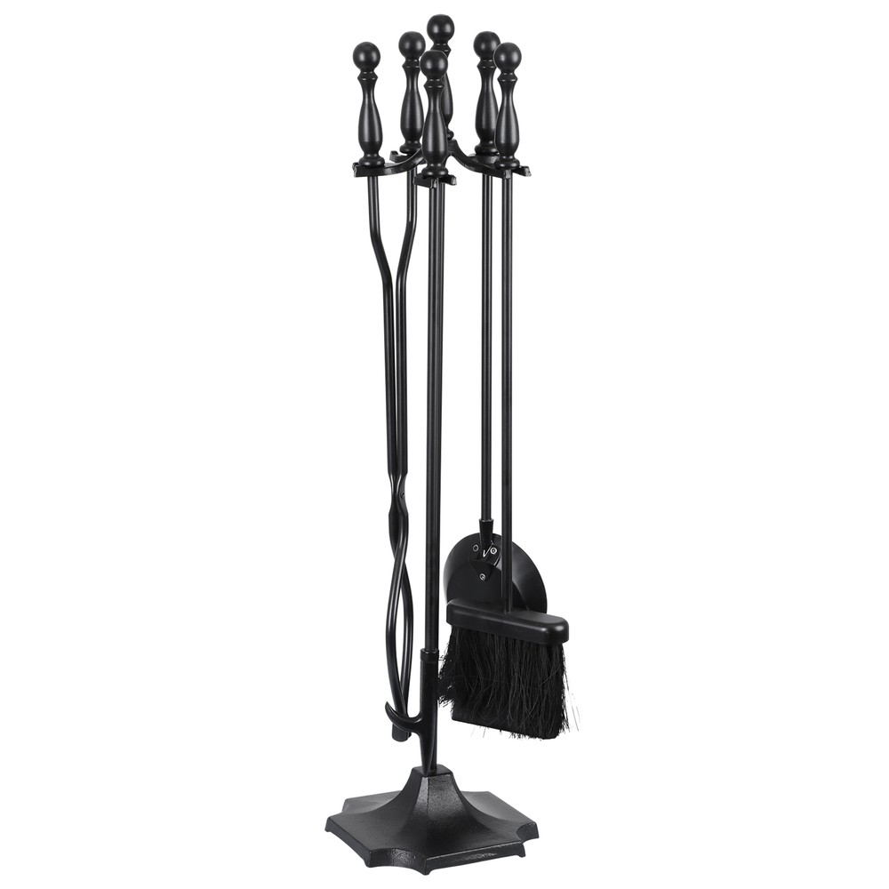 5 PCS Hearth Tool Fireplace Set Fire Tools Set Black with Handles Tools Indoor