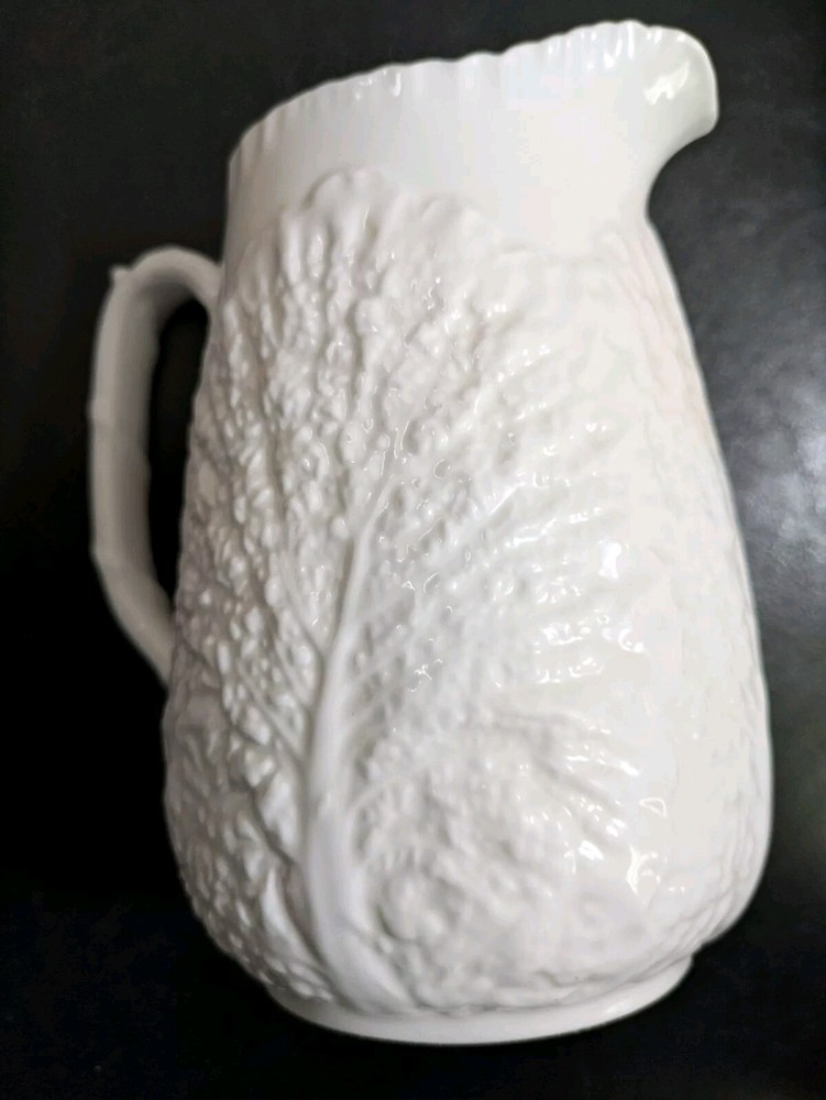 Spode SAVORY WHITE 6 1/2" Pitcher Embossed Cabbage Leaf 32 oz. Pitcher England