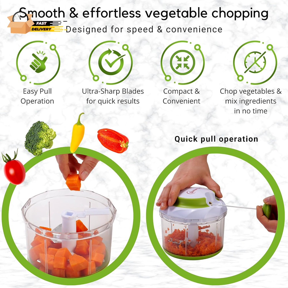 Quickpull Food Chopper: Large 4-Cup Powerful Manual Hand Held Pull Ch