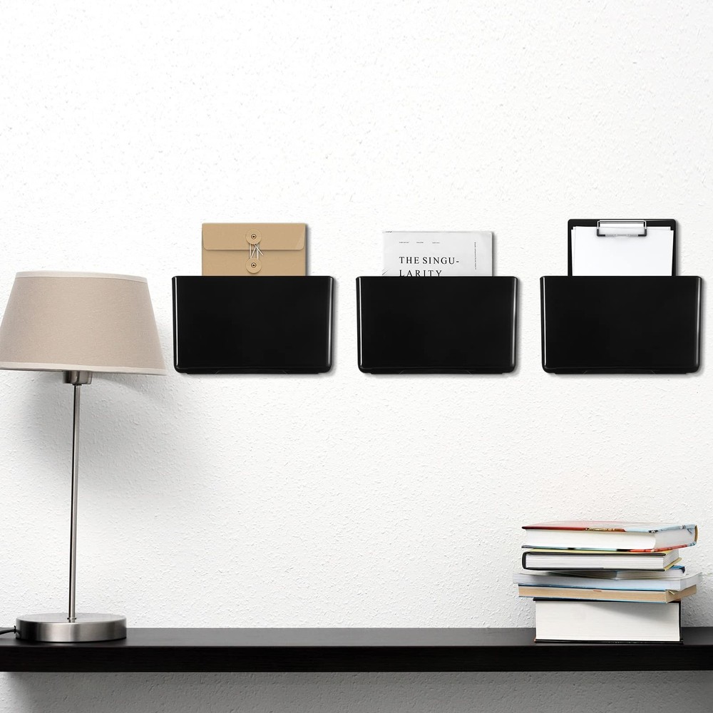 Colarr 8 Pcs Wall File Holder Organizer Plastic Mount Mail Black