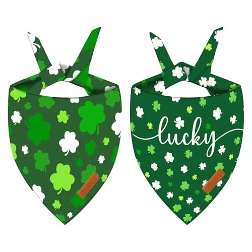 2 Pieces St. Patrick's Day Dog Bandanas, Double-Sided Reversible Triangle