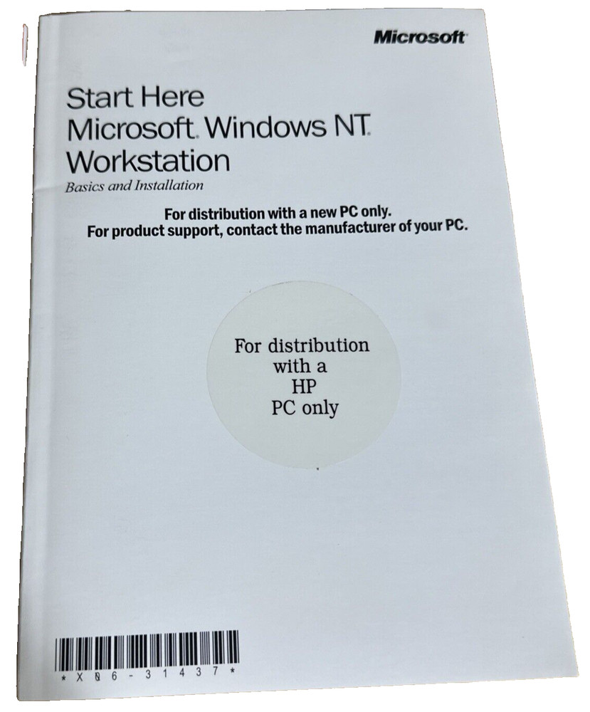 Microsoft Windows NT Workstation Broken seal, Manuals only NO CD
