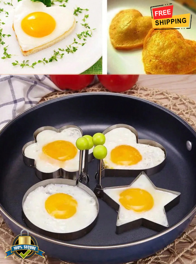 4pcs Stainless Steel Fried Egg Mold Pancake Shaper Kitchen Cooking Tool