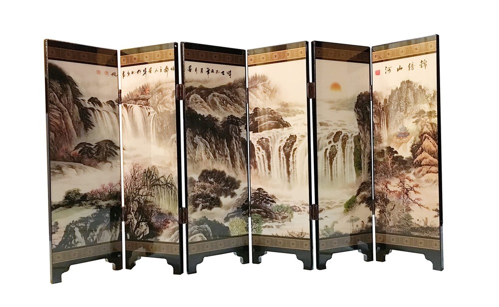 Decorations for The Home, 6 Panel Divider, Mini Folding Screen, Chinese Lacqu...