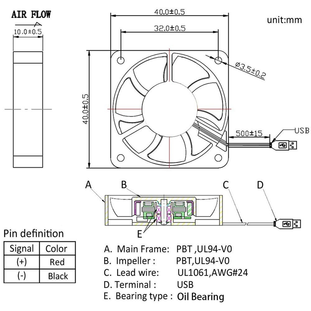 4 Pack USB Brushless Cooling Fan 40mm High Performance DC 4PCS, 5V USB(4010)