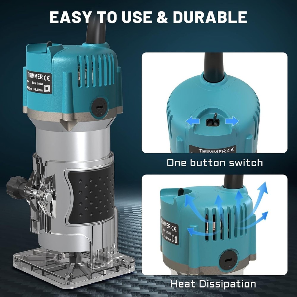 800W Compact Wood Router Tool + 15-Piece Carbide Bits